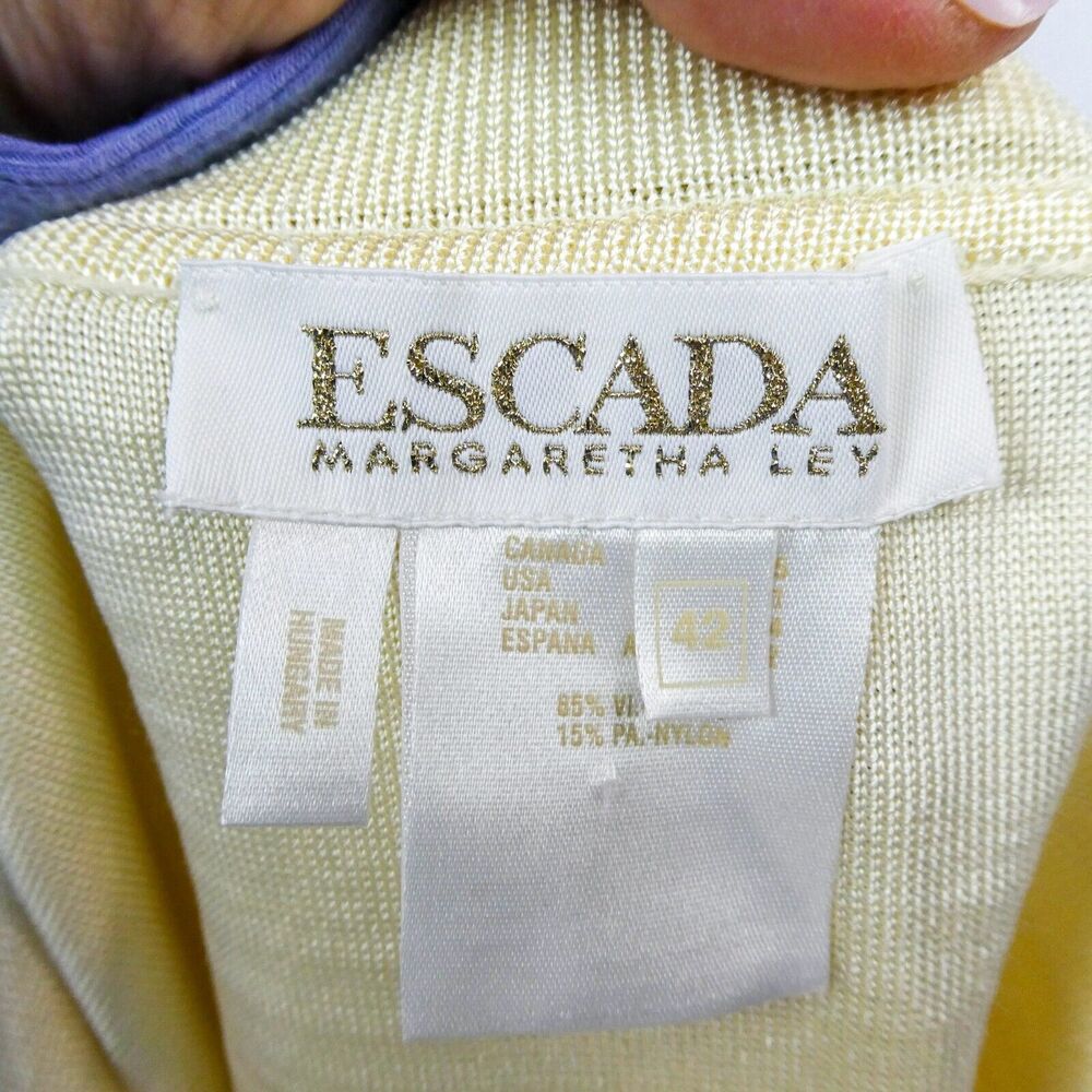 Escada Margaretha Ley Knee Length Pencil Skirt Sz L‎ Ivory Champagne Gold Knit - Picture 2 of 11